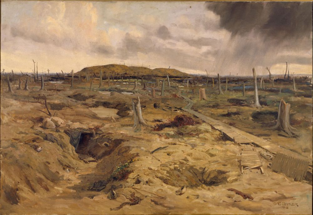 A painting by George Edmund Butler. The Butte, Polygon Wood, 1918